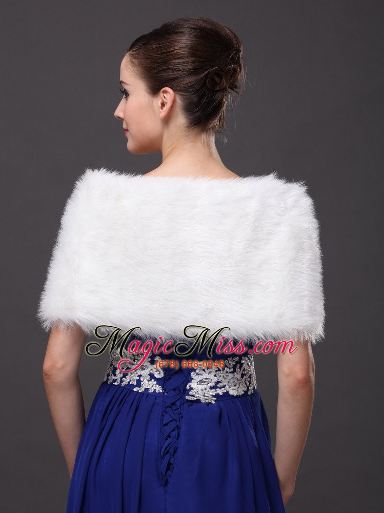 wholesale high quality faux fur special occasion / wedding shawl in ivory with v-neck